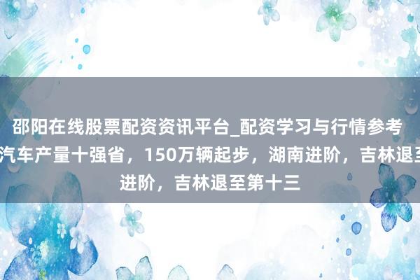 邵阳在线股票配资资讯平台_配资学习与行情参考 2025年汽车产量十强省，150万辆起步，湖南进阶，吉林退至第十三